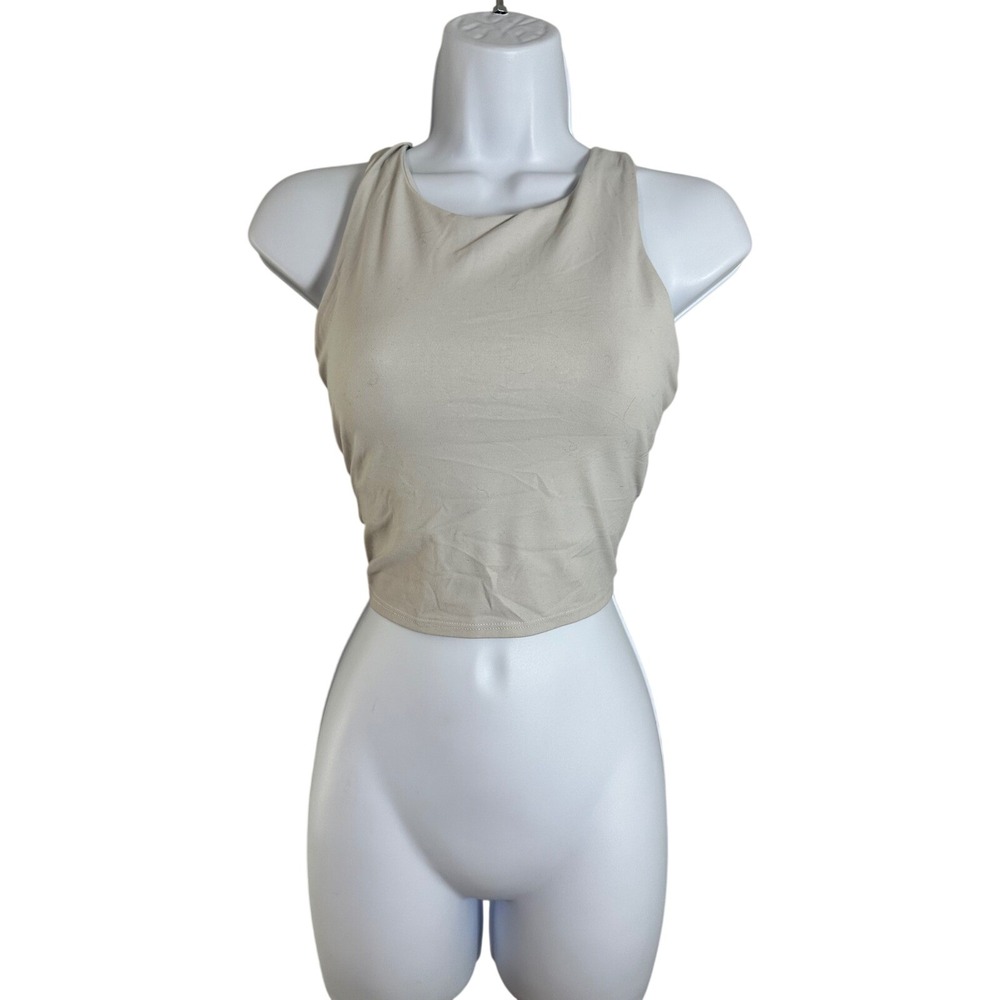 Athleta Conscious Crop High Neck Racerback Tank Top Beige Size Medium